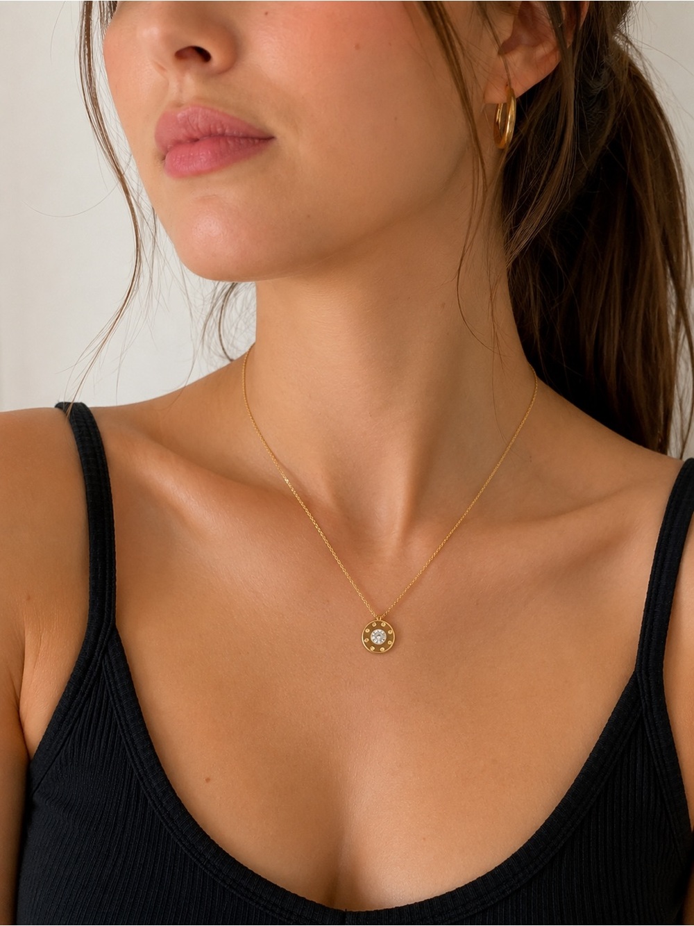 Gold-Tone Pendant Necklace with Crystal Detail
